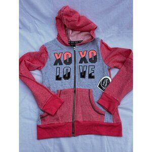 XOXO Girls Hoodie Medium (10/12) Pink & Gray Zip-Up
